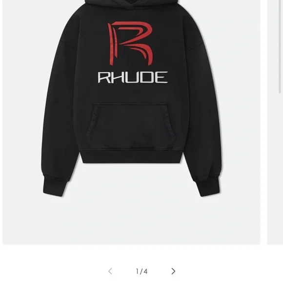 Rhude Charcoal Hoodie with Vibrant Red Logo